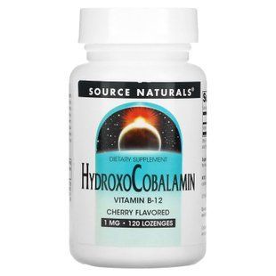 Вітамін В-12 (гідроксікобаламін), HydroxoCobalamin, Source Naturals, смак вишні, 1 мг, 120 таблеток для розсмоктування SNS-02655 фото