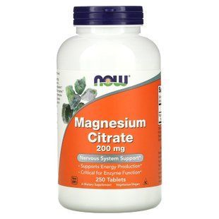 Магній цитрат, Magnesium Citrate, Now Foods, 200 мг, 250 таблеток NOW-01292 фото