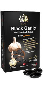 Чорний часник, Herbs BLACK GARLIC with Vitamins B-Group, Swiss Energy, з вітамінами групи В, 20 капсул SWE-32549 фото