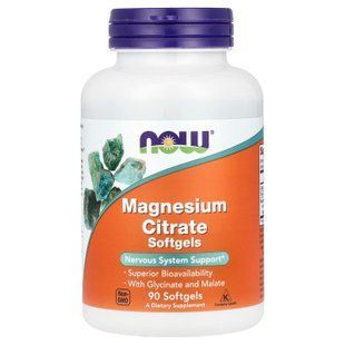 Магній цитрат, Magnesium Citrate, NOW Foods, 400 мг, 90 гелевих капсул (133 мг в одній гелевій капсулі) NOW-01297 фото